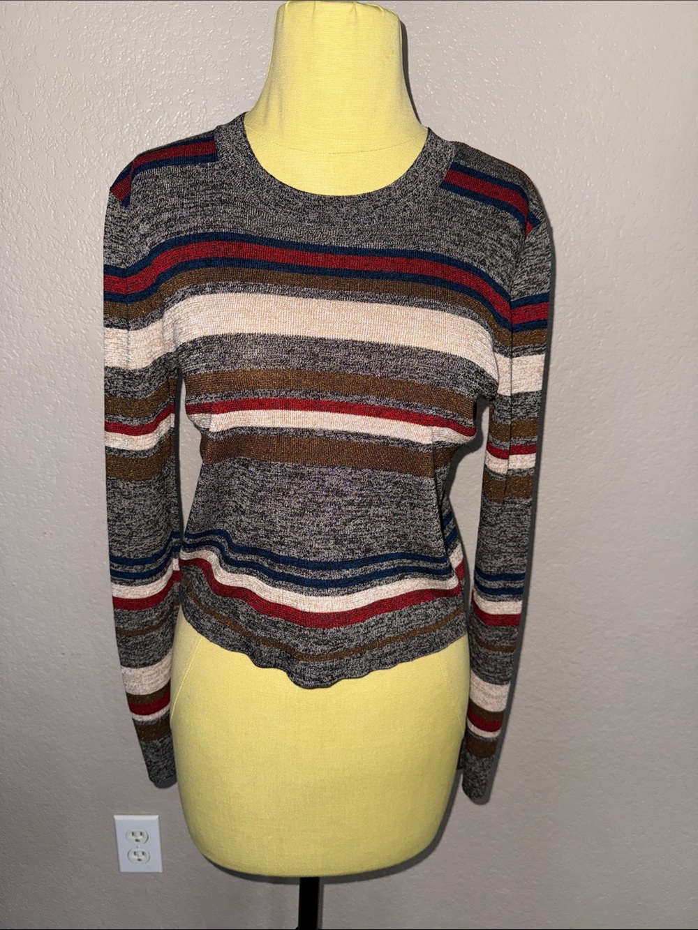 Veronica Beard Striped Crewneck Cropped Sweater size small